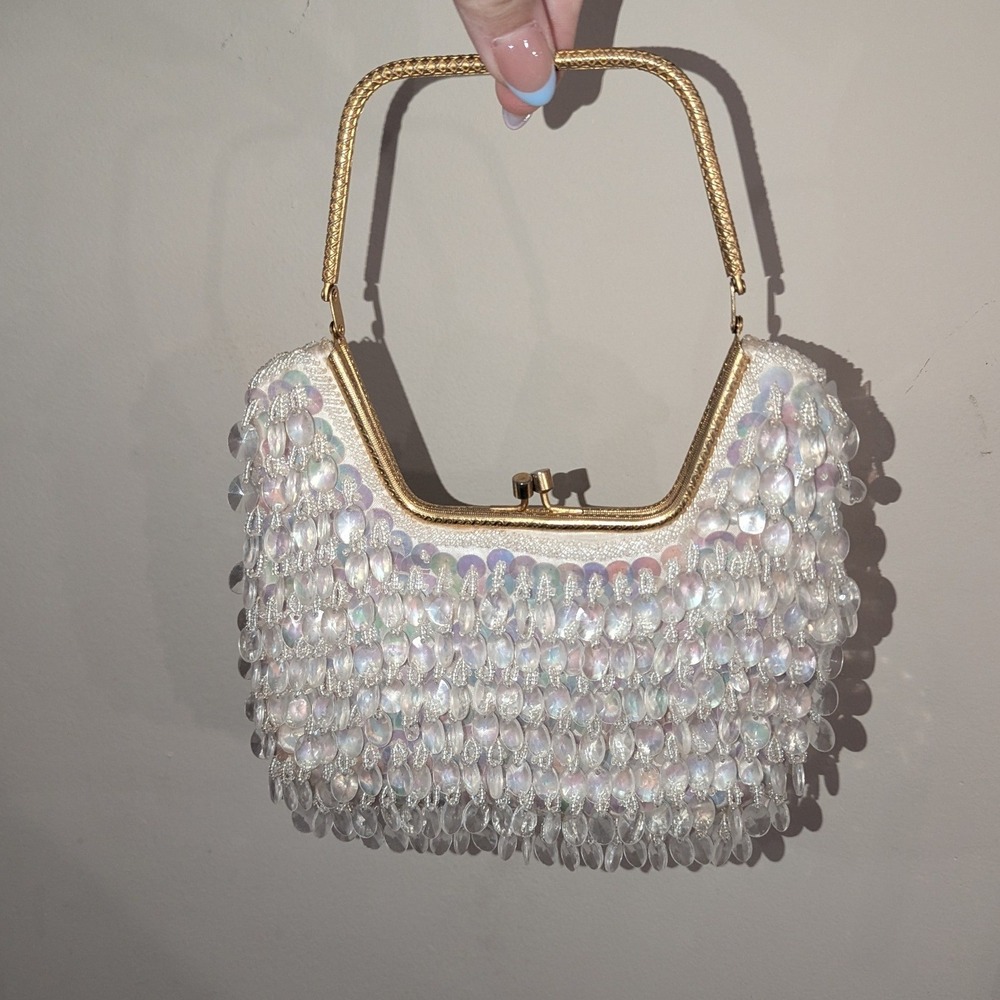 Vintage Beaded Evening Wedding Bag Made In Hong Kong Iridescent Formal Glam